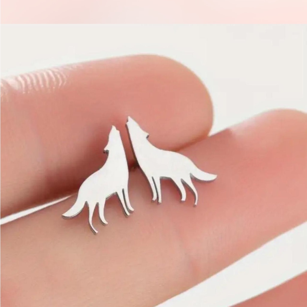 Silver Stainless Steel Howling Wolf Earrings 16$